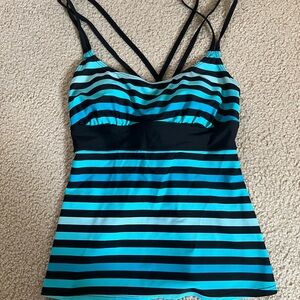 Striped Blue and Black Tankini